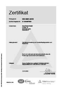 Einzelzertifikat ISO 9001:2015